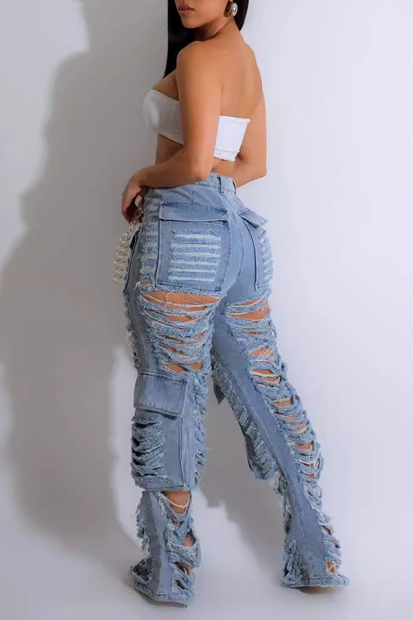 Casual Ripped Washed Work Jeans