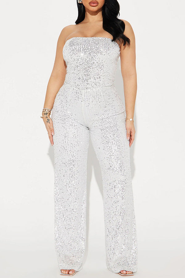 Casual Tube Top Sequin Straight Jumpsuit