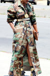 Fashion Long Sleeve Slit Camouflage Military Dress