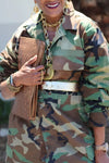 Fashion Long Sleeve Slit Camouflage Military Dress