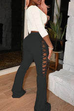 Solid Color Lace-up Flared Pants