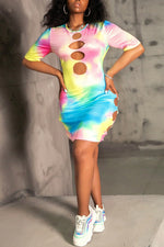 Sexy Tie-dye Hollow-out Multicolor Mini Dress