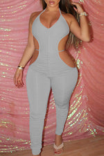Solid Color Pleated Rope Hollow Jumpsuit