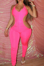 Solid Color Pleated Rope Hollow Jumpsuit