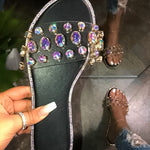 Fashion All-match Crystal Gem Flat Slippers