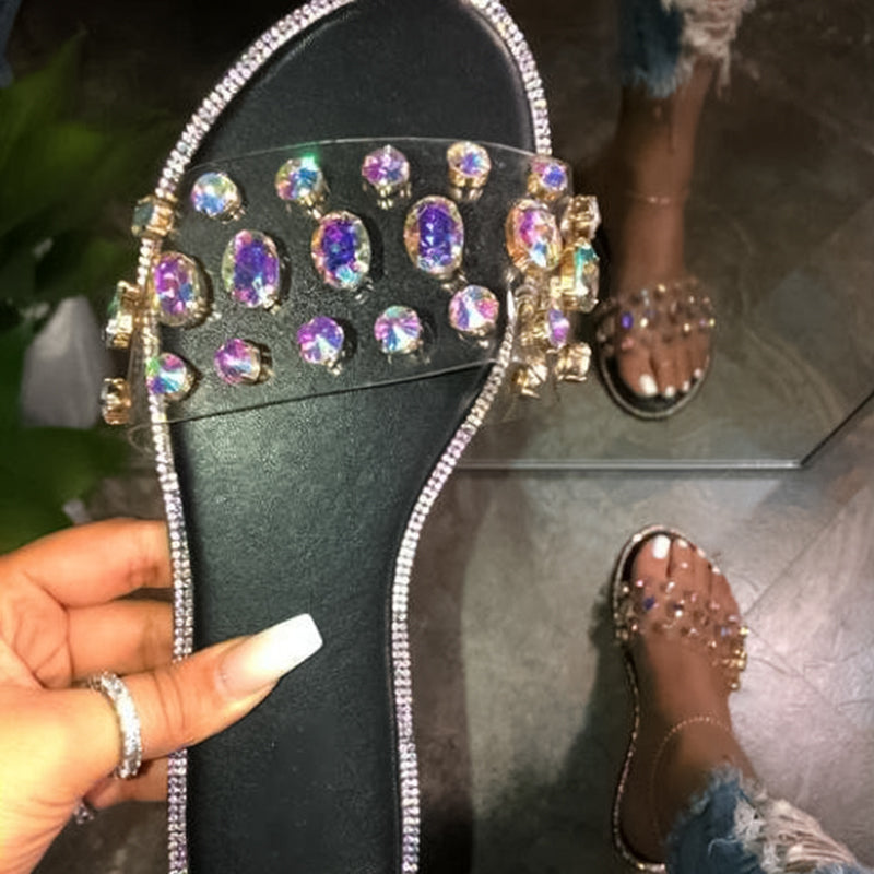 Fashion All-match Crystal Gem Flat Slippers