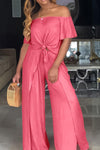 Loose Solid Color Knotted Slit Casual Two-piece Pant Suit
