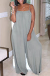 Solid Color Knitted Loose Suspenders Wide-leg Jumpsuit