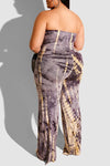 Tie-dye Printed Chest-wrapped Knotted Waist Jumpsuit (Plus Size)