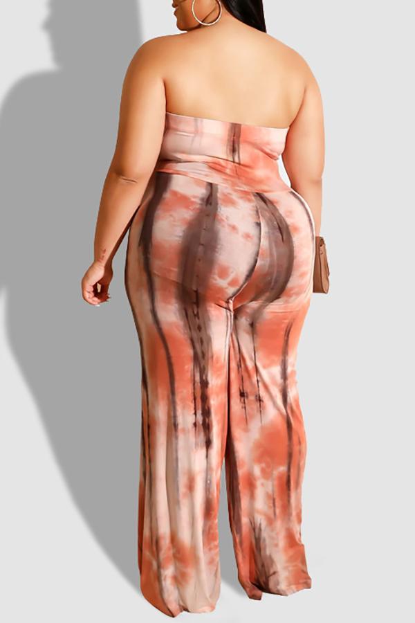 Tie-dye Printed Chest-wrapped Knotted Waist Jumpsuit (Plus Size)