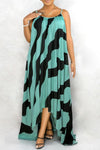 Loose Striped Print Plus Size Suspender Maxi Dress