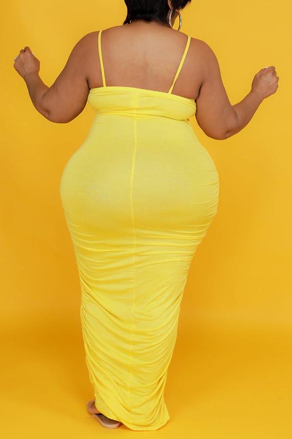  Sexy Solid Color Pleated Sling Plus Size Maxi Dress
