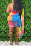  Sexy Tie Dye Jumpsuit Long Sleeve Cardigan Two Piece Suit