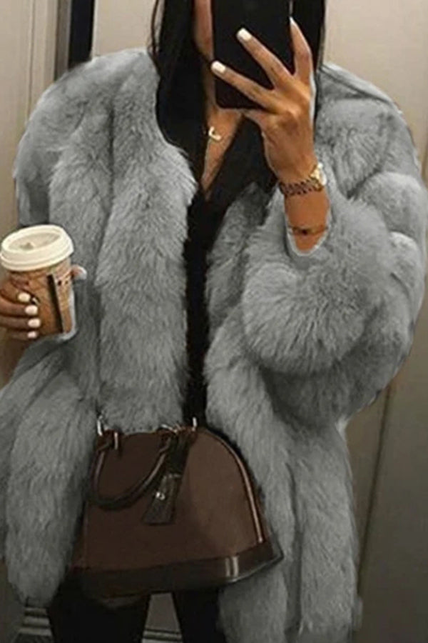 Plus Size Fashion Warm Faux Fur Plush Coat