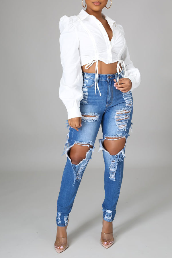 Casual High Waist Ripped Jeans