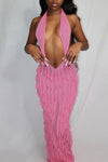 Wavy Pattern Sexy Wrap-Breast Strappy Maxi Dress