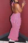 Wavy Pattern Sexy Wrap-Breast Strappy Maxi Dress