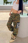 Camouflage Print Casual Panel Contrast Color Cargo Pants