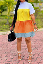 Casual Loose Contrast Color Short Sleeve Mini Dress