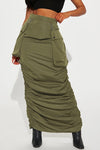 Street Pleated High Waist Pocket Solid Casual Woven Workwear Skirt