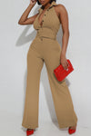 Casual Sleeveless Backless Belt High Stretch Jumpsuit