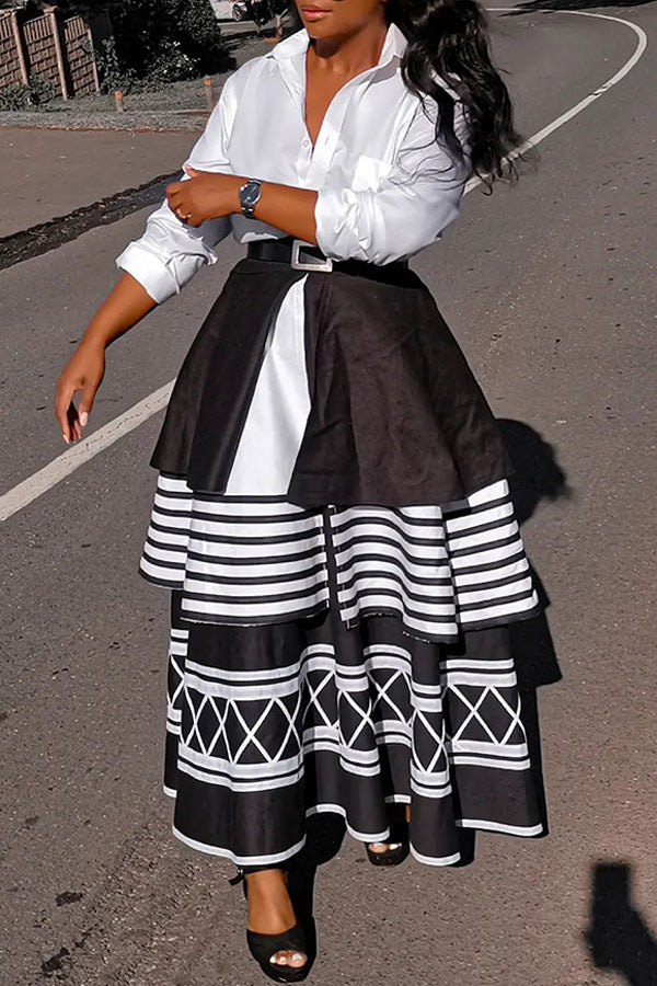 Casual Striped Swing Skirt