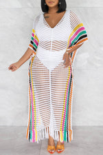 Knitted Tassel Colorblock Beach Dress