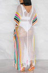 Knitted Tassel Colorblock Beach Dress