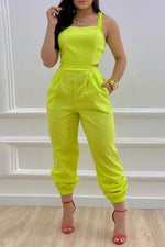 Casual Solid Color Hollow Cargo Jumpsuit