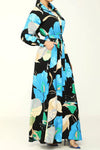 Printed Multicolor Floral Belt Maxi Dress
