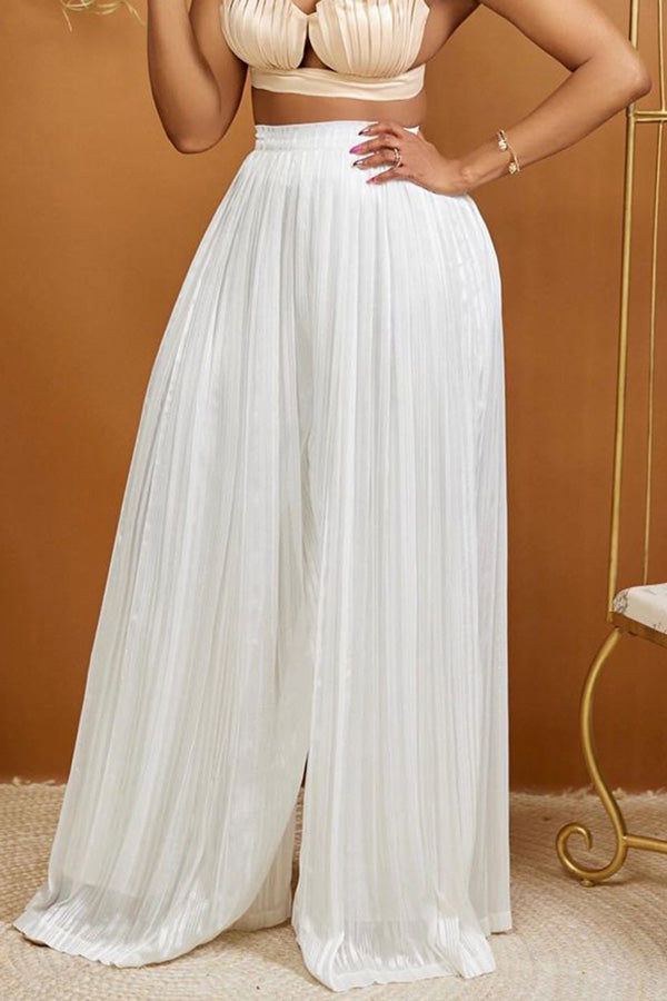 Solid Color Casual Loose Pleated Wide Leg Pants