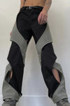 Contrast Color Line Stitching Hollow Casual Pants