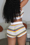 Knitted Sweet Color Block Sleeveless Navel Slim Shorts Two-Piece Set