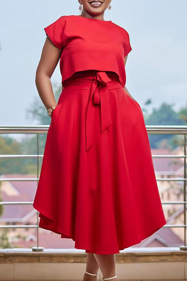 Solid Color Top Swing Skirt Two-Piece Set