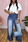 Ruffled Loose Wide Leg Jeans (With Belt)