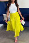 Casual High Waist Solid Color Pleated Long Skirt