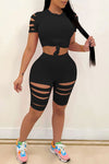 Casual Solid Color Burnt Shorts Two-Piece Set