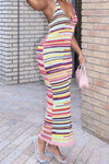 Knit Colorblock Halter Neck Strapless Backless Maxi Dress