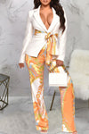 Shawl Collar Suit Printed Trousers Two-Piece Set