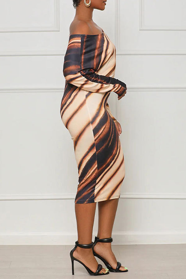 Casual Off-shoulder Striped Midi Dress