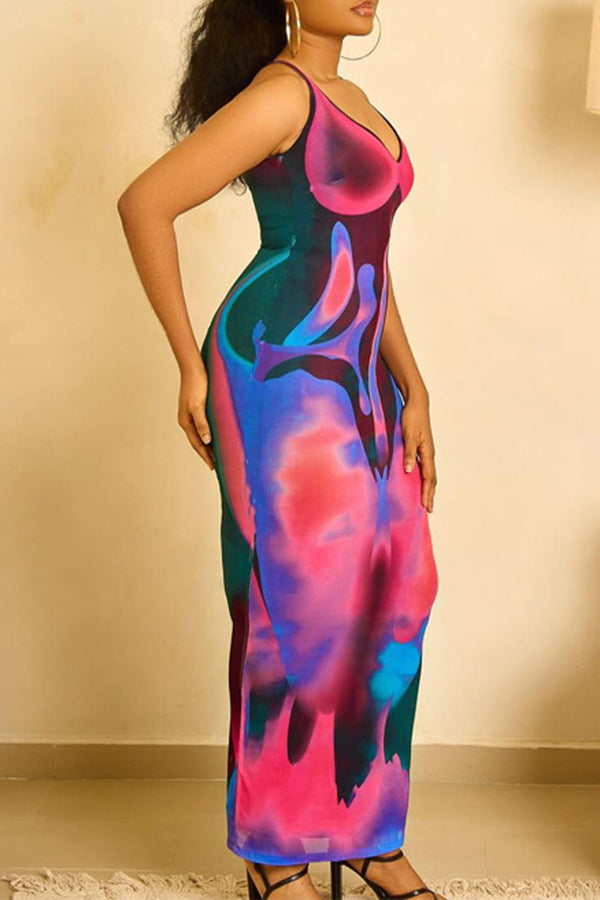 Backless Tight High Stretch Printed Maxi Dress