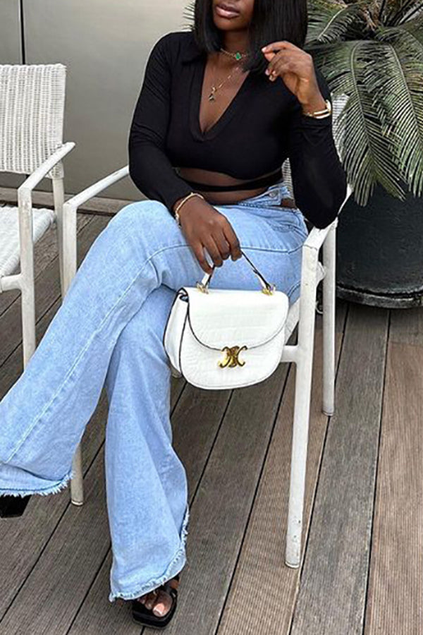 Casual High Waist Strappy Flared Jeans