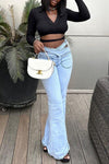 Casual High Waist Strappy Flared Jeans