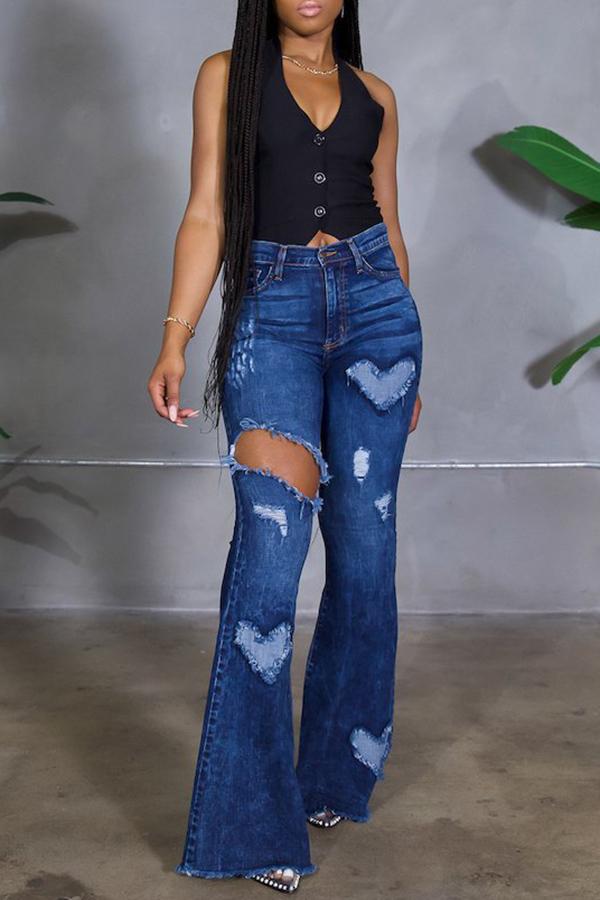 Washed Ripped Flared Wide-leg Jeans