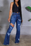 Washed Ripped Flared Wide-leg Jeans