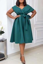 Cross V-neck Bowknot Knotted High Waist Pleated Gown Dress