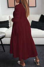 Casual Pleated Loose Long-sleeved Round Neck Dress