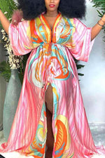 Casual Fashion Lace-Up V Neck Print Maxi Dress