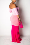 Fashion Gradient Color Block Stitching Fishtail Maxi Dress