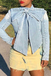 Fashion Bow All-match Long-sleeved Denim Jacket